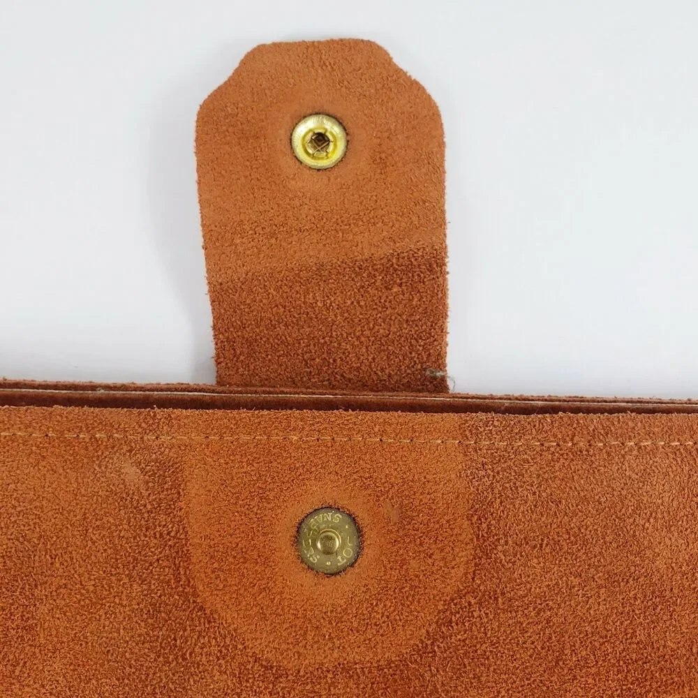 Vtg Camel Tan Suede Wallet Pocket Book Gold Tone Accents Pocket Book Retro 70s